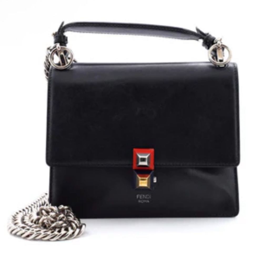 Fendi Khan I Black Leather Shoulder Bag